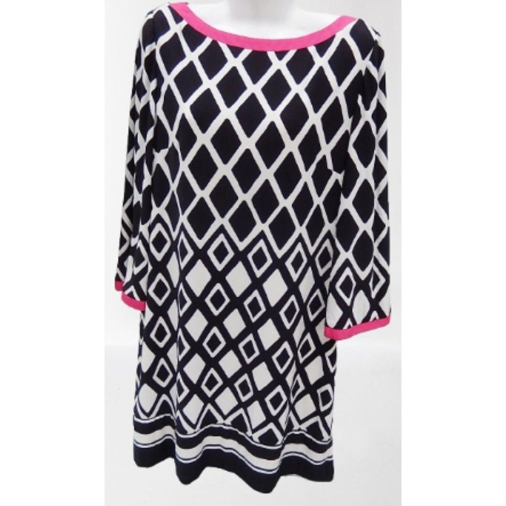 Eliza J Women Shift Dress Sz 14 Above Knee Long Sleeve Boat Neck Stretch Casual